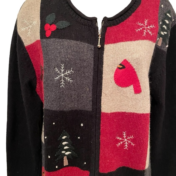 Croft and Barrow Women’s Sweater Christmas Wool Blend Embroidered zipper Small - Picture 2 of 8